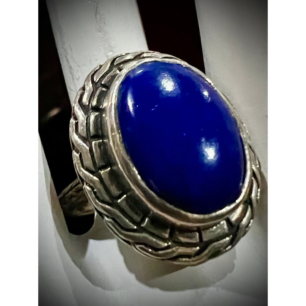 Large STS Sterling Silver & Lapis Lazuli Basket Weave Statement Ring - Picture 11 of 12